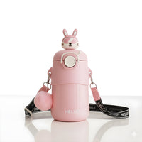 Stainless Steel Kawaii Bear Insulated Sipper for Kids | with Silicone Straw & Strap | Dual Sipper | 500ml
