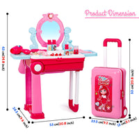 Beauty Makeup Kit for Girls – 2-in-1 Portable Vanity Trolley with 21 Accessories (Pink)
