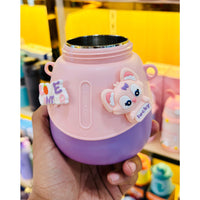 Kawaii Unicorn Kids Bottle with Straw & Strap | Cute 3D Cartoon Design | 500ml
