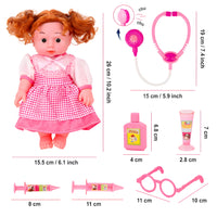 Baby Doll Doctor Set – 8-Piece Pretend Play Medical Kit with Doll, Stethoscope, Syringes & Accessories for Kids
