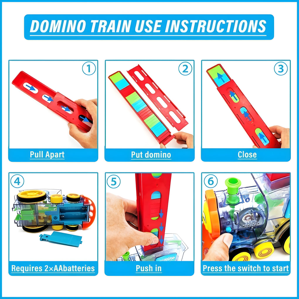 Domino Train Set for Kids – Automatic Domino Laying Toy with 60 Colorful Blocks, Lights &amp; Sound