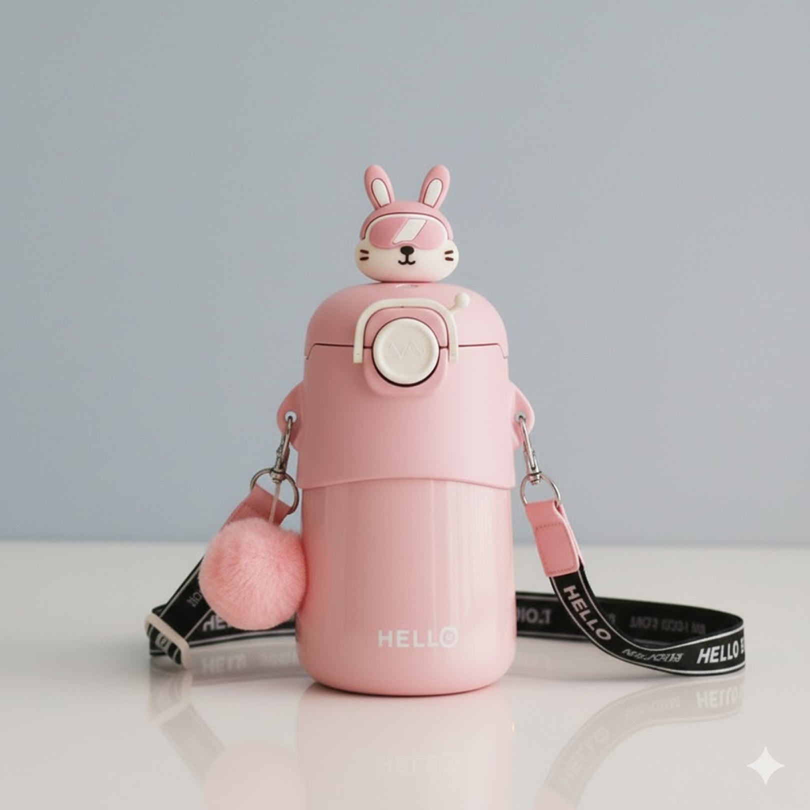 Stainless Steel Kawaii Bear Insulated Sipper for Kids | with Silicone Straw & Strap | Dual Sipper | 500ml