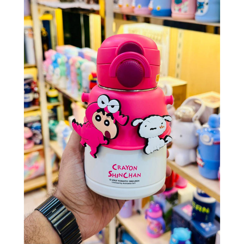 Crayon Shinchan Insulated Steel Bottle 600ml | Dual Mouth (Sipper & Spout) | SUS 316 | Hot & Cold with Strap