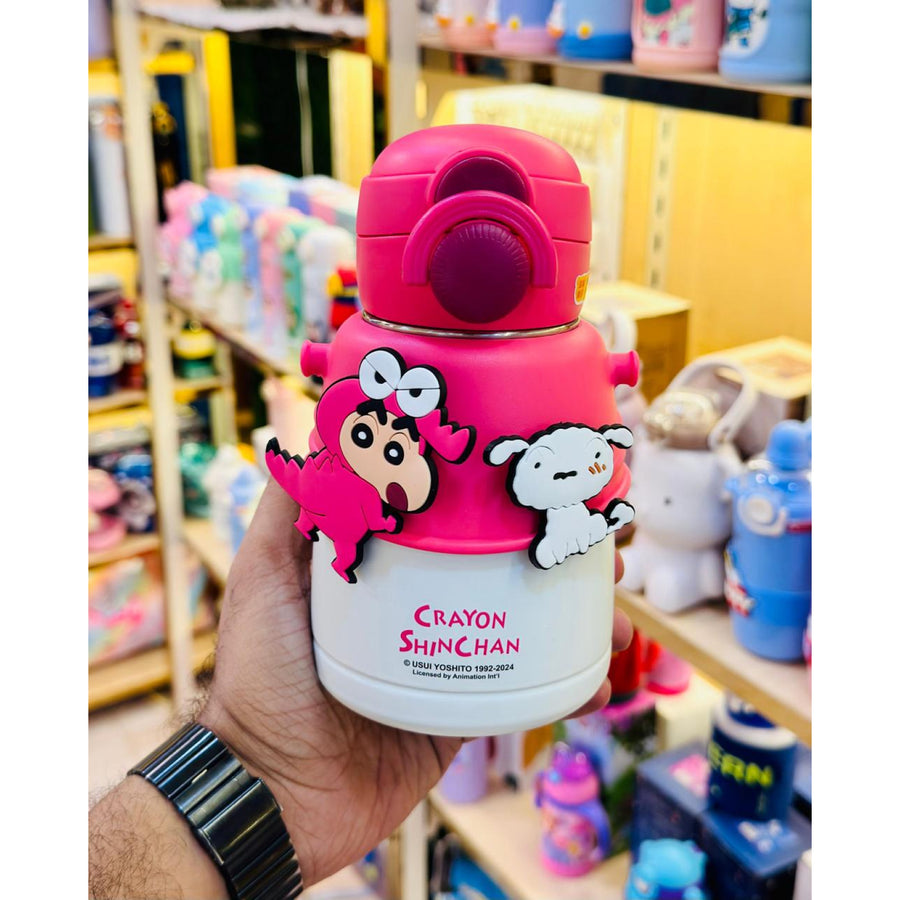 Crayon Shinchan Insulated Steel Bottle 600ml | Dual Mouth (Sipper & Spout) | SUS 316 | Hot & Cold with Strap