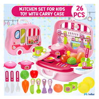 Kids Kitchen Playset with Carry Case – 26-Piece Pretend Cooking Toys for Boys & Girls – Role Play Chef Set for Toddlers and Children
