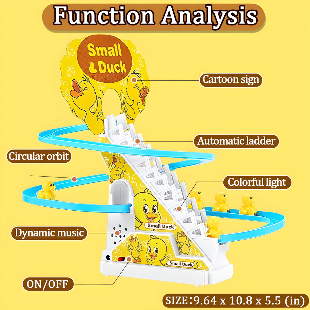 Duck Track Racing Toys for Kids | Little Lovely Duck Slide Climbing Toys for Kids, Small Ducks Stair Escalator Toy with Lights and Music - 3 Duck Included
