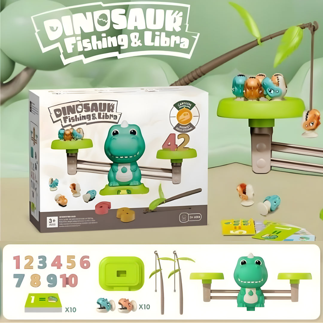 Dinosaur Fishing & Balance Scale Toy Set – 2-in-1 Educational Math & Motor Skills Game for Kids (42 Pieces)