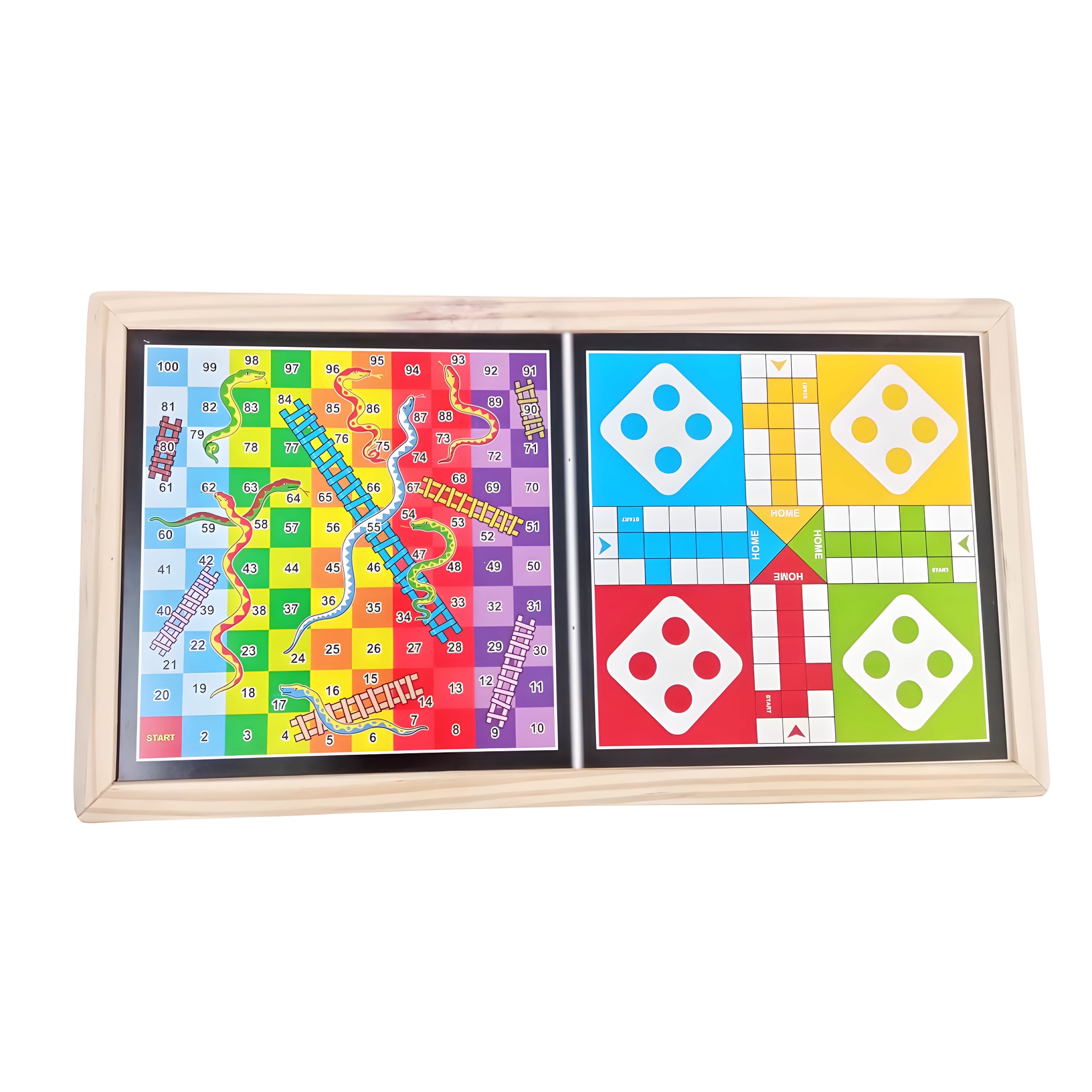 3-in-1 Wooden Board Game Set – Fast Sling Puck, Ludo & Snakes and Ladders with Coins & Dice for Kids and Family Fun