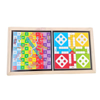 3-in-1 Wooden Board Game Set – Fast Sling Puck, Ludo & Snakes and Ladders with Coins & Dice for Kids and Family Fun
