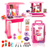 Portable Kitchen Suitcase Play Set for Girls – Colorful Pretend Cooking Toy with Wheels, Light & Sound | Ages 3+
