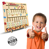 3-in-1 Wooden Maths Puzzle Board for Kids – Educational Learning Toy with Numbers, Symbols & Counting Discs – Montessori Style STEM Activity Game for Early Math Skills
