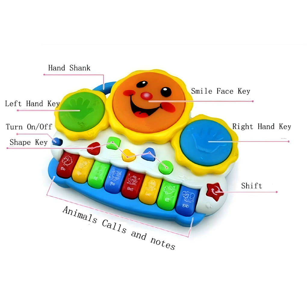 Drum Keyboard Musical Piano Toy for Kids – With Flashing Lights, Animal Sounds &amp; Educational Songs