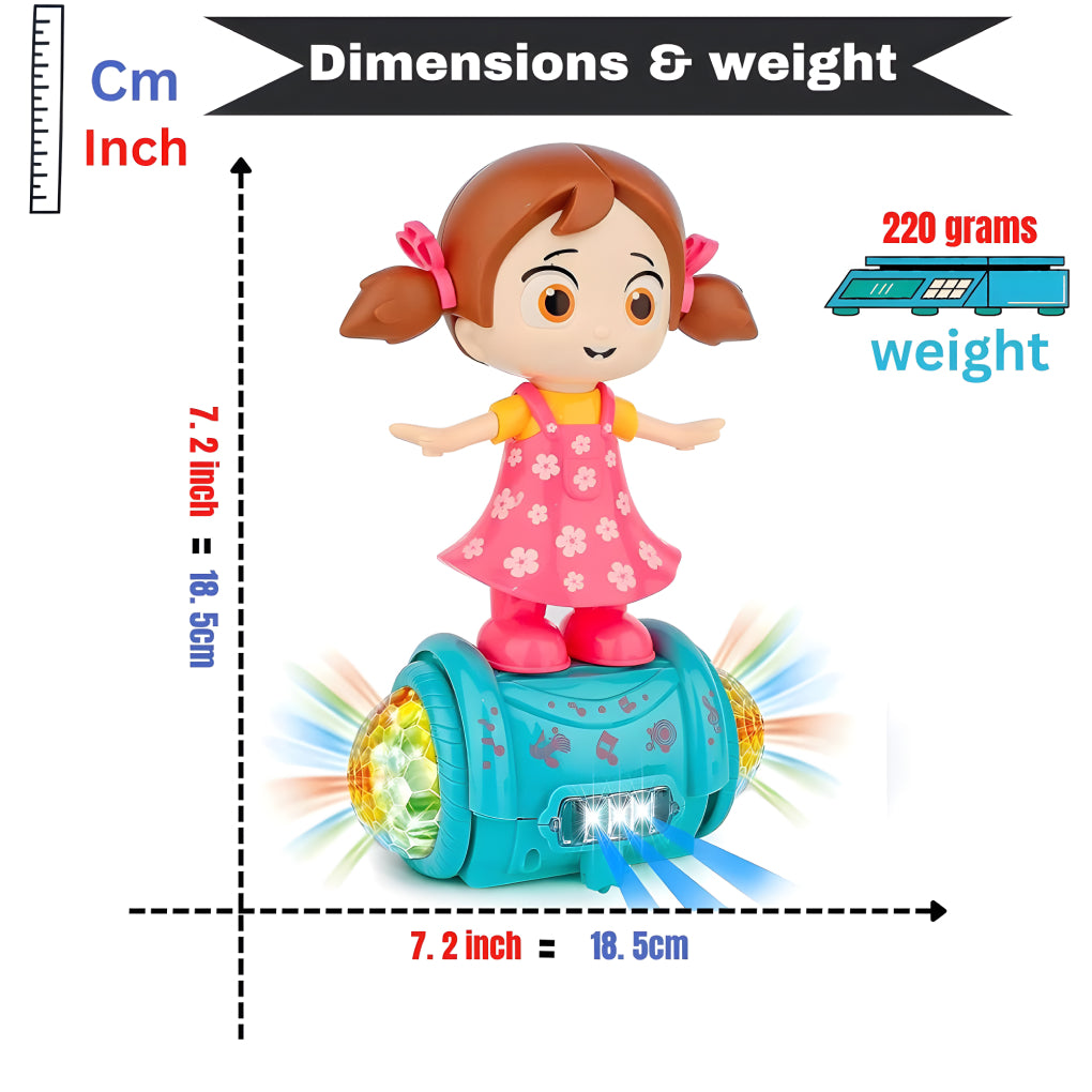 Fashion Girl Musical Dancing Doll Toy – 5D Lights, 360° Rotation, Music &amp; Bump-and-Go Action