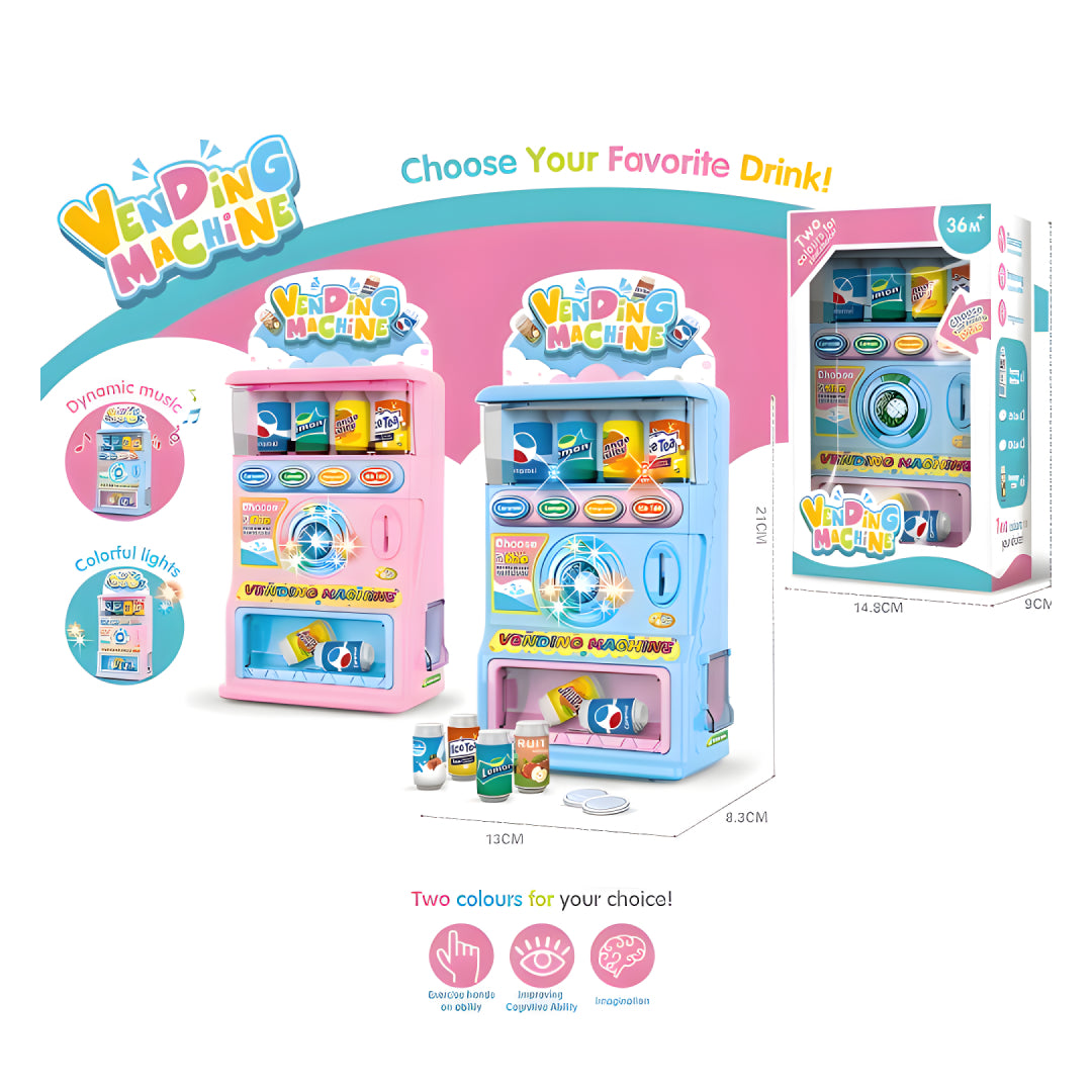 Interactive Vending Machine Toy for Kids – Lights, Sounds & Play Coins | Pretend Drink Dispenser with Beverage Cans