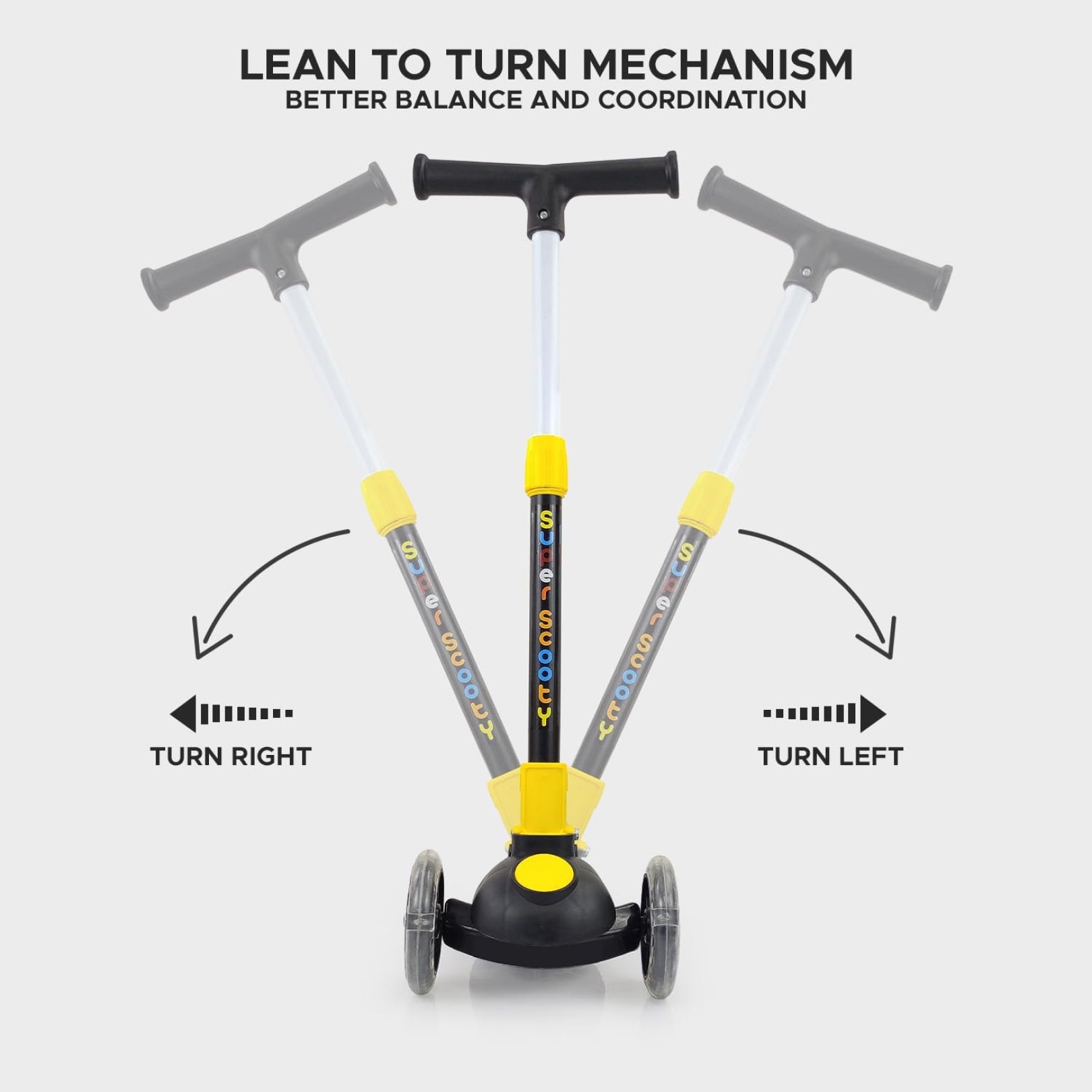 Super Scooter for Kids – 3-Wheel Foldable Kick Scooter with Height-Adjustable Handlebar, Extra-Wide LED PU Wheels & Rear Brake | Smart Ride-On Skate Scooter for Boys & Girls Ages 3–8