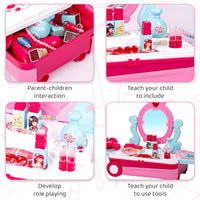 Beauty Makeup Kit for Girls – 2-in-1 Portable Vanity Trolley with 21 Accessories (Pink)
