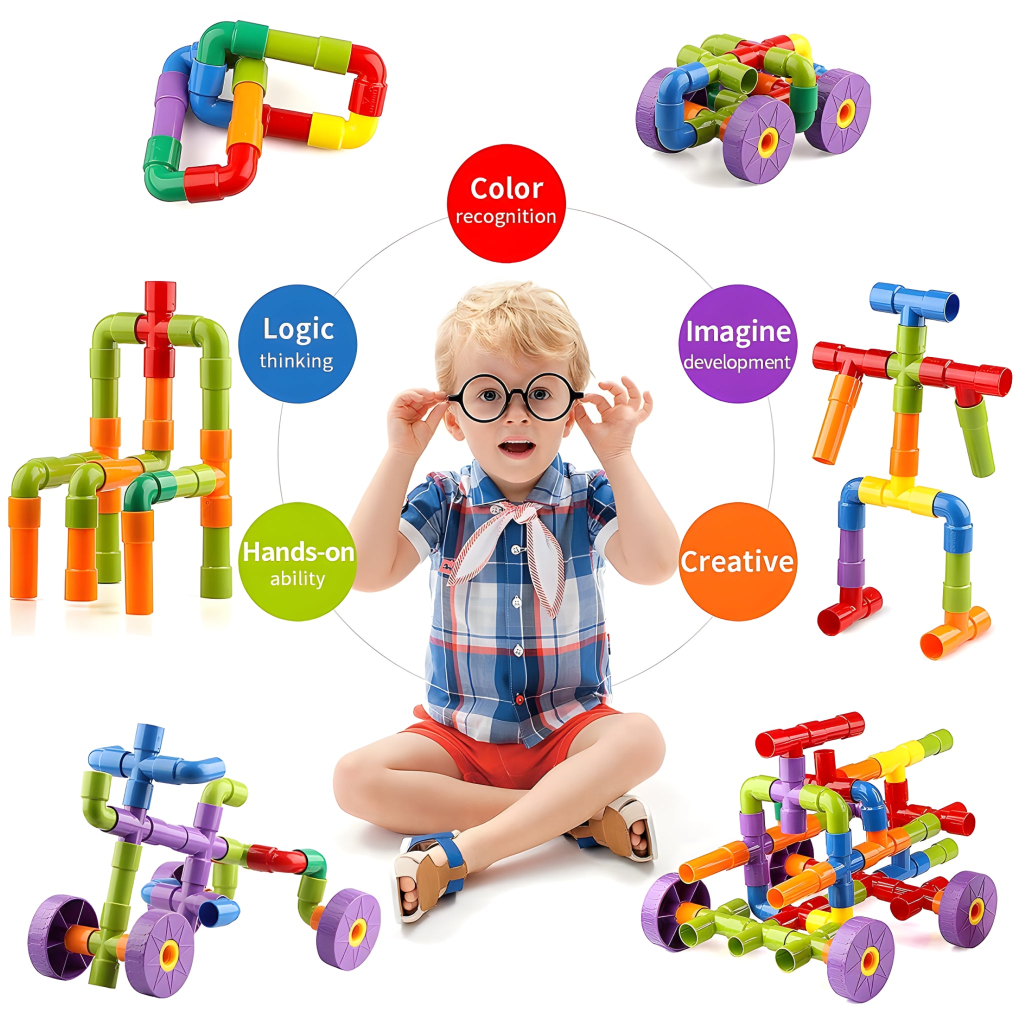 75-Piece Smart Plastic Building Blocks – Large Pipe-Shaped STEM Construction Toy for Kids | Educational & Creative Play for Boys & Girls