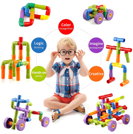 75-Piece Smart Plastic Building Blocks – Large Pipe-Shaped STEM Construction Toy for Kids | Educational & Creative Play for Boys & Girls