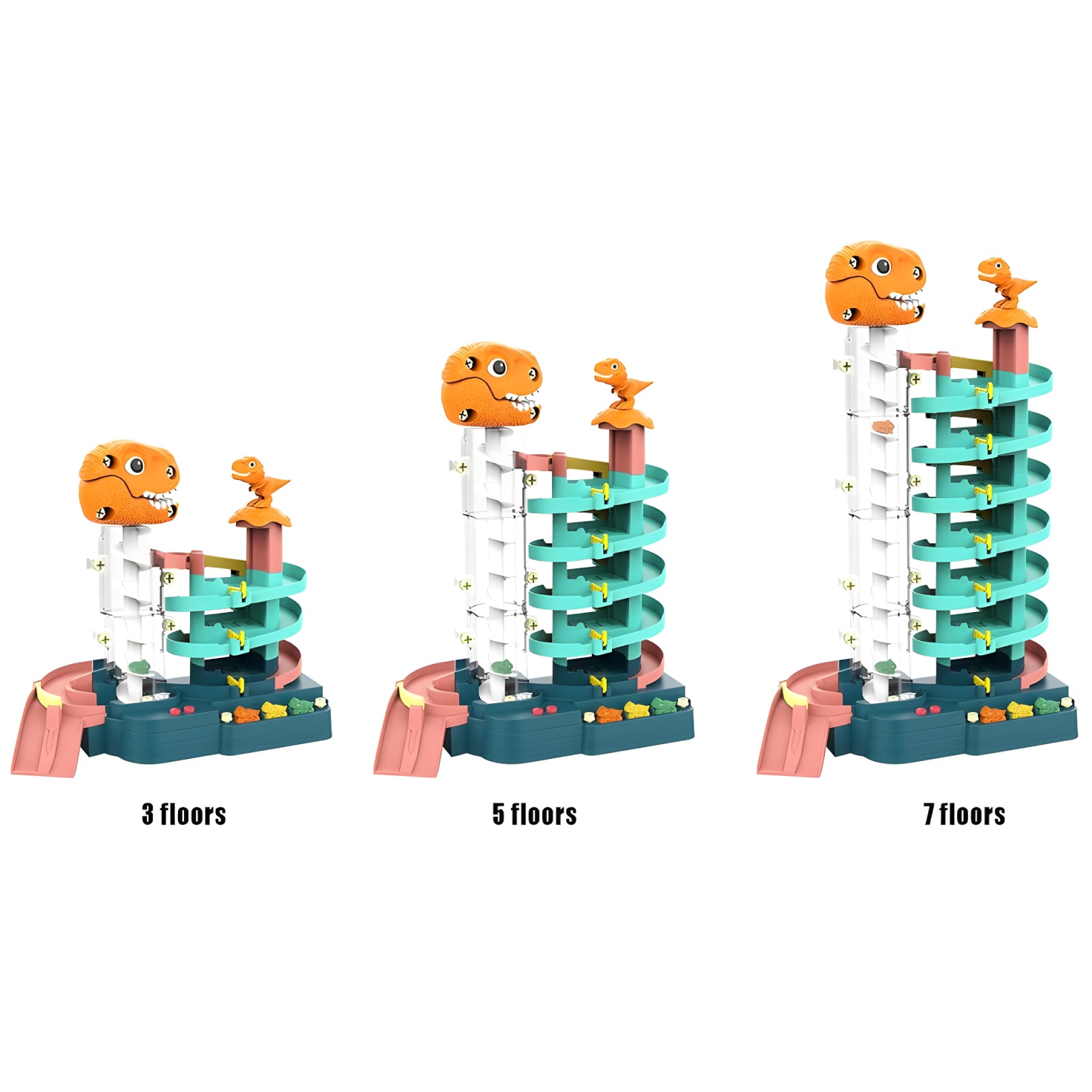 Dinosaur Parking Lot Toy Set – 7-Level Spiral Track with 7 Cars & Lights