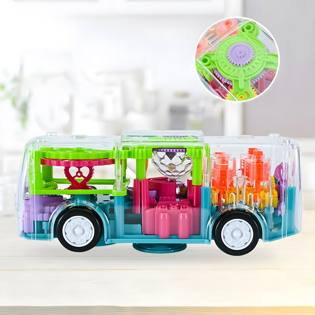 Musical Bus Transparent Concept 3D Light Bus Toy with 360 Degree Rotation, Bump & Go Gear Transparent Bus Toy with Light & Sound Effects Toys for Kids, Boys & Girls