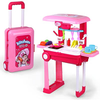Portable Kitchen Suitcase Play Set for Girls – Colorful Pretend Cooking Toy with Wheels, Light & Sound | Ages 3+
