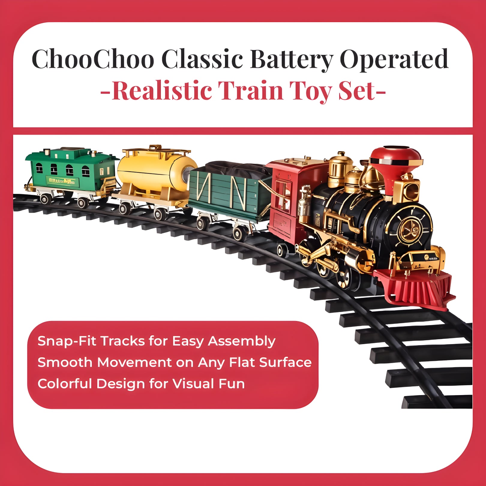 Classic Steam Train Set for Kids – Battery Operated Toy Train with Track, Smoke & Lights | Vintage Locomotive Playset (3+ Years)