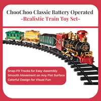 Classic Steam Train Set for Kids – Battery Operated Toy Train with Track, Smoke & Lights | Vintage Locomotive Playset (3+ Years)
