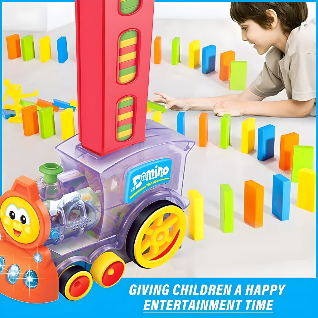 Domino Train Set for Kids – Automatic Domino Laying Toy with 60 Colorful Blocks, Lights &amp; Sound