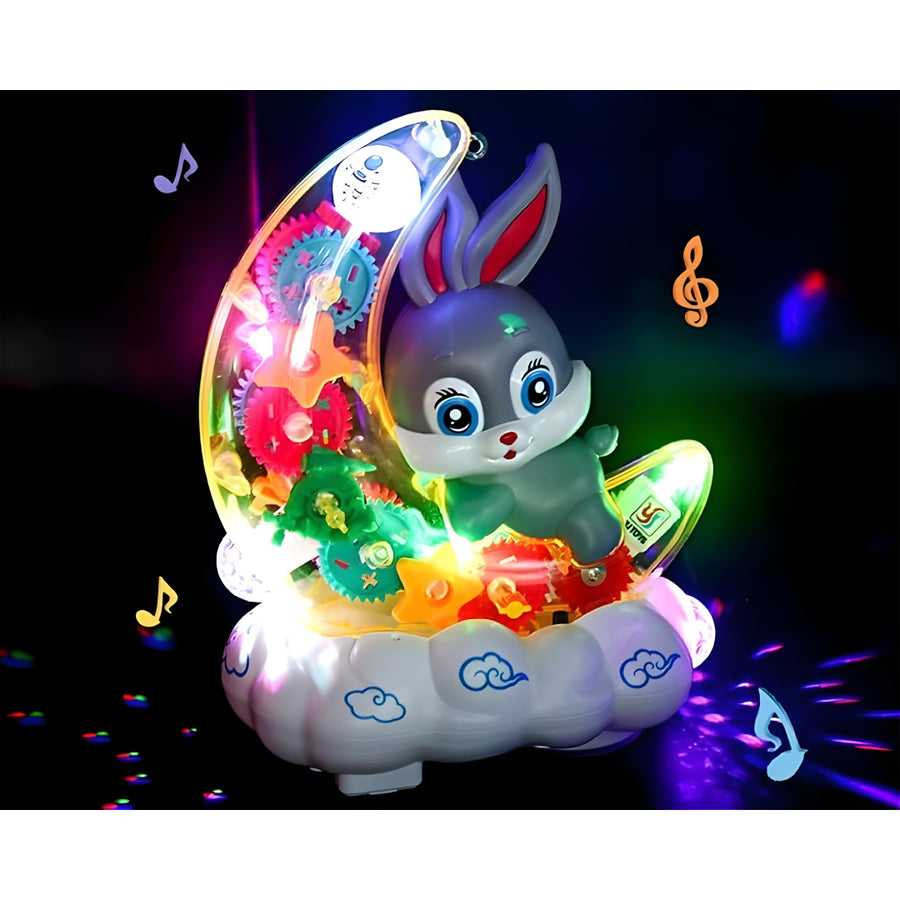 Transparent Gear Moon Rabbit Toy – 3D LED Lights, Music &amp; Bump-and-Go Action | Educational Sensory Toy for Toddlers