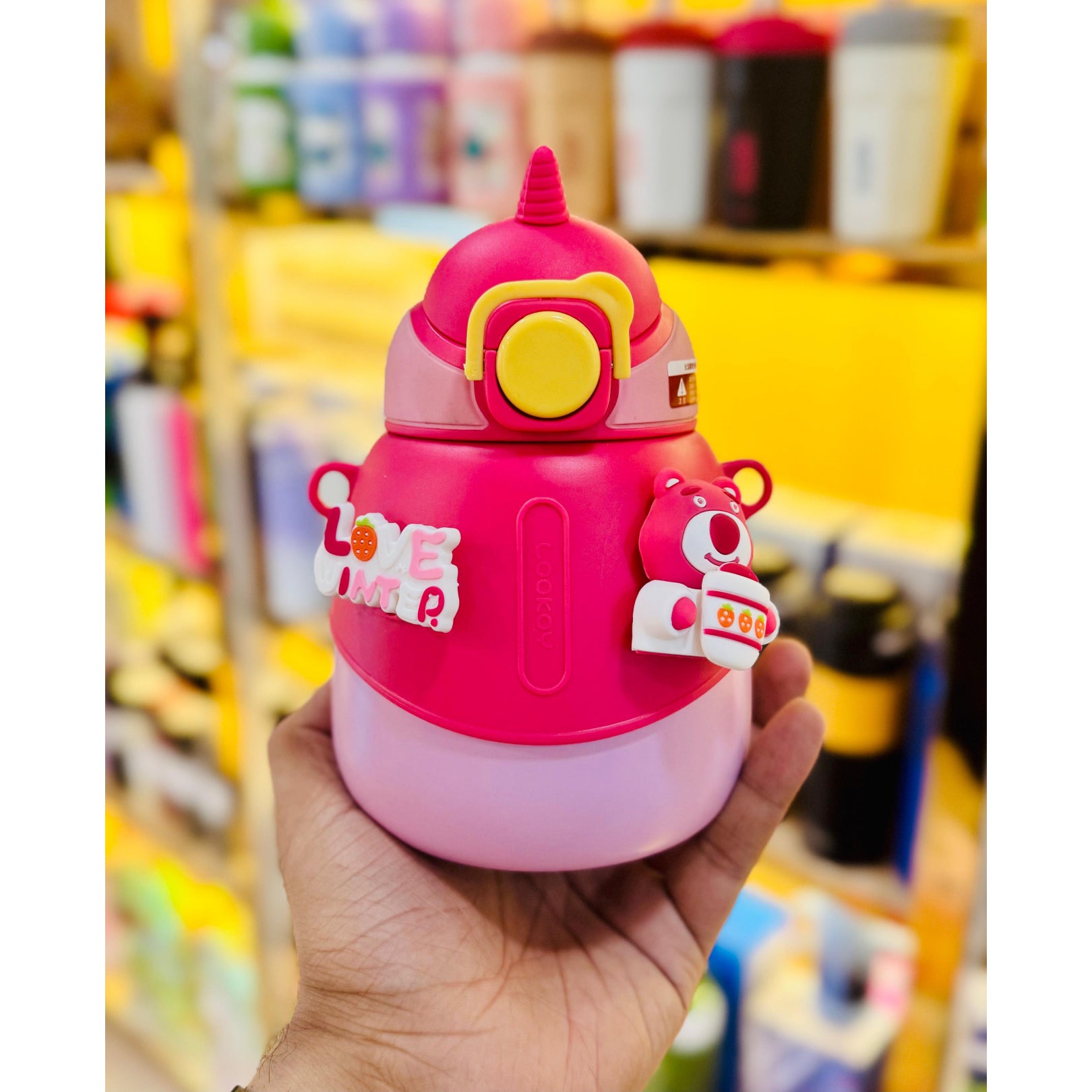 Kawaii Unicorn Kids Bottle with Straw & Strap | Cute 3D Cartoon Design | 500ml