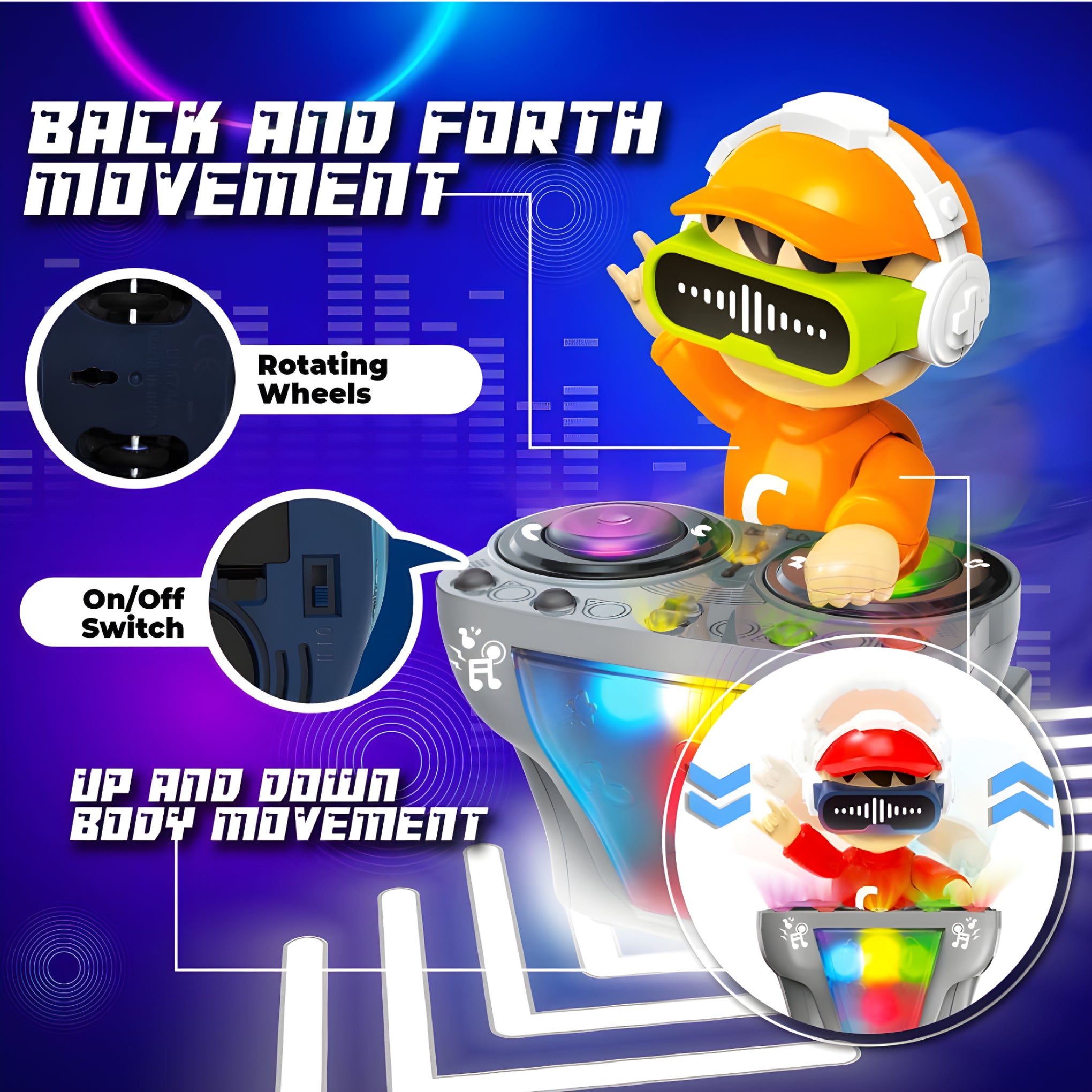 DJ Coco Dancing Robot Toy for Kids – Musical Light-Up Sound Toy with Bump & Go Action | Fun Battery-Operated Gift for Boys & Girls