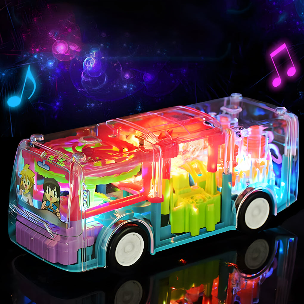 Musical Bus Transparent Concept 3D Light Bus Toy with 360 Degree Rotation, Bump & Go Gear Transparent Bus Toy with Light & Sound Effects Toys for Kids, Boys & Girls