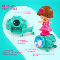 Fashion Girl Musical Dancing Doll Toy – 5D Lights, 360° Rotation, Music &amp; Bump-and-Go Action
