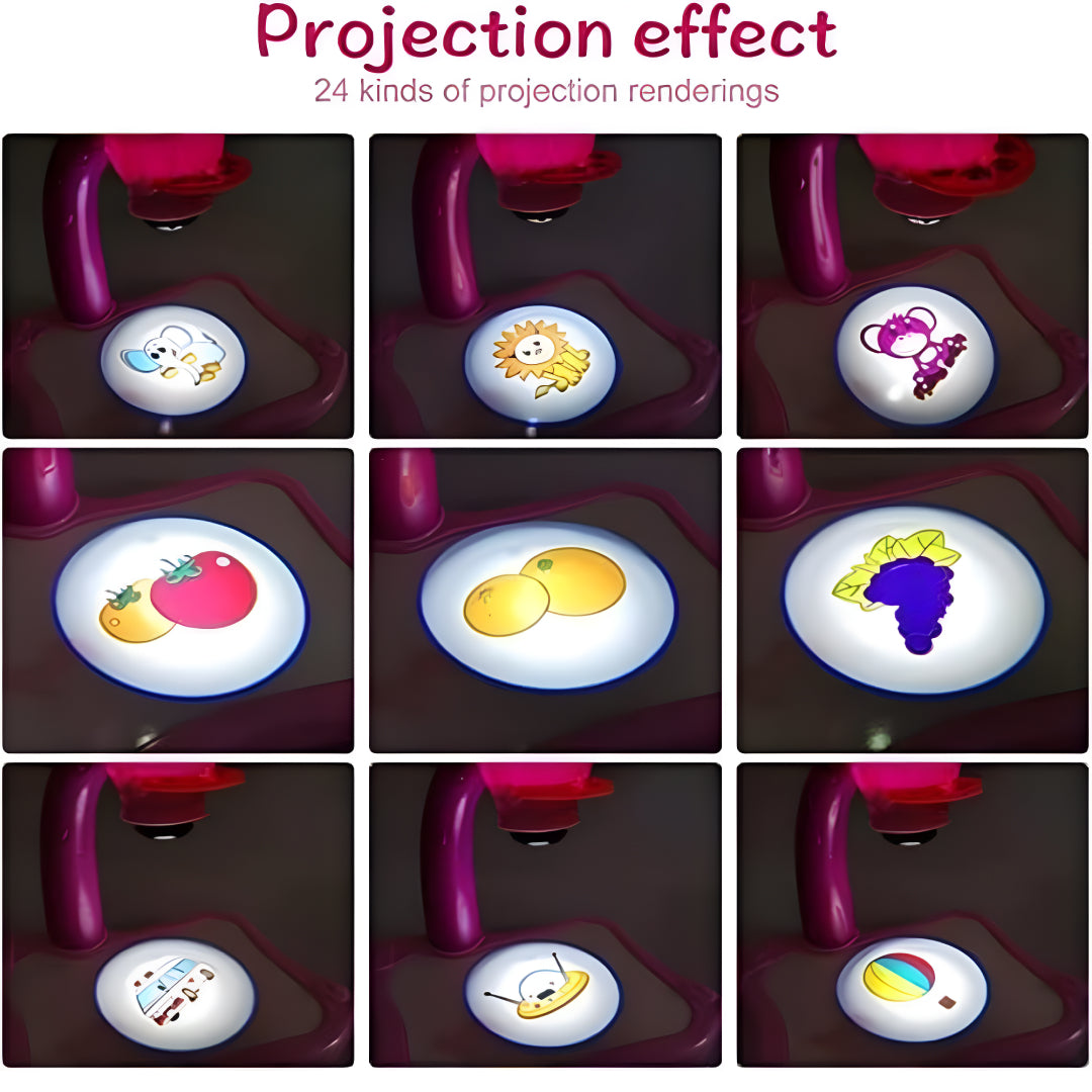 Kids Projector Drawing Table Set – Interactive Art & Tracing Toy with Lights, 24 Slide Patterns, Markers & Drawing Book