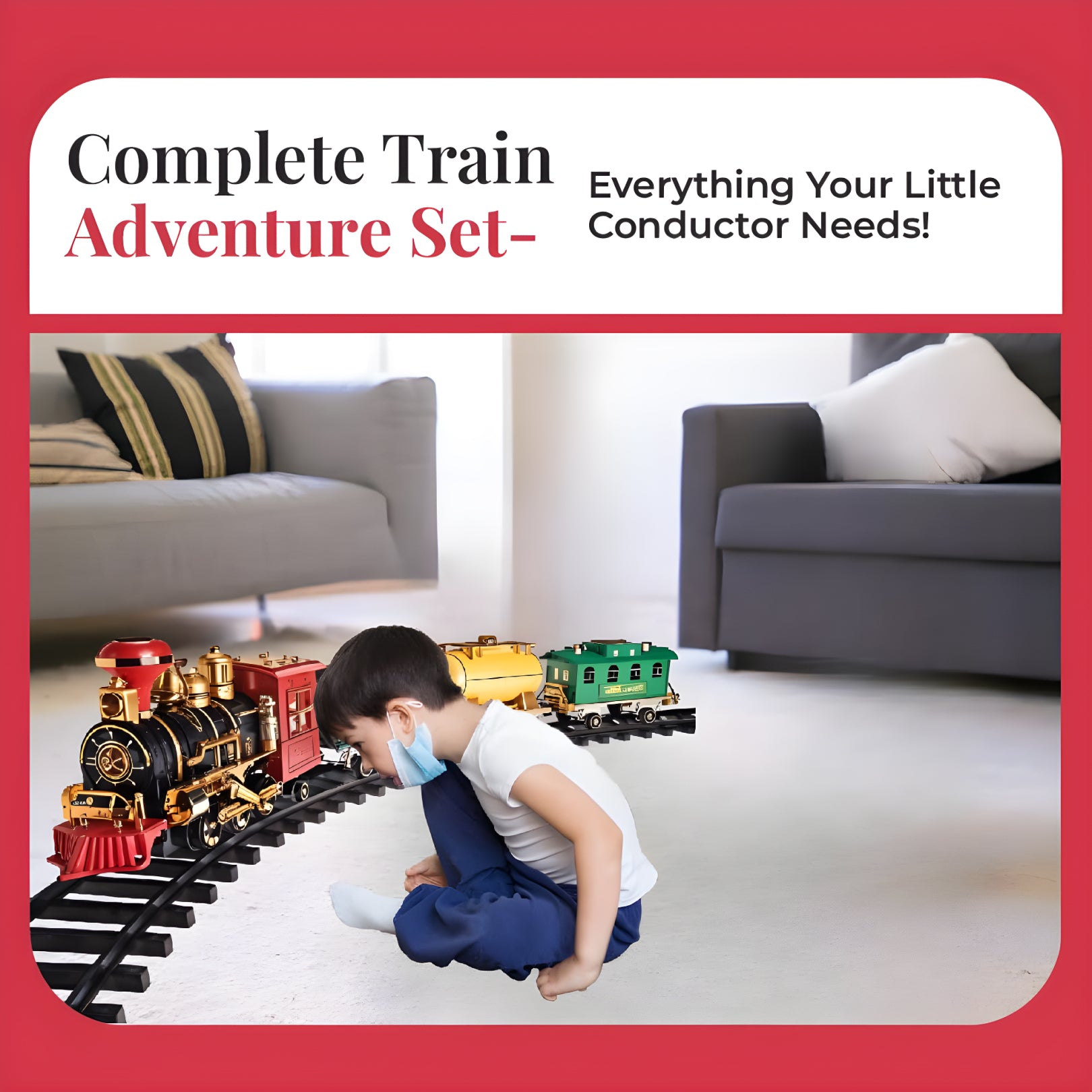 Classic Steam Train Set for Kids – Battery Operated Toy Train with Track, Smoke & Lights | Vintage Locomotive Playset (3+ Years)