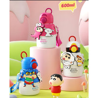 Crayon Shinchan Insulated Steel Bottle 600ml | Dual Mouth (Sipper & Spout) | SUS 316 | Hot & Cold with Strap
