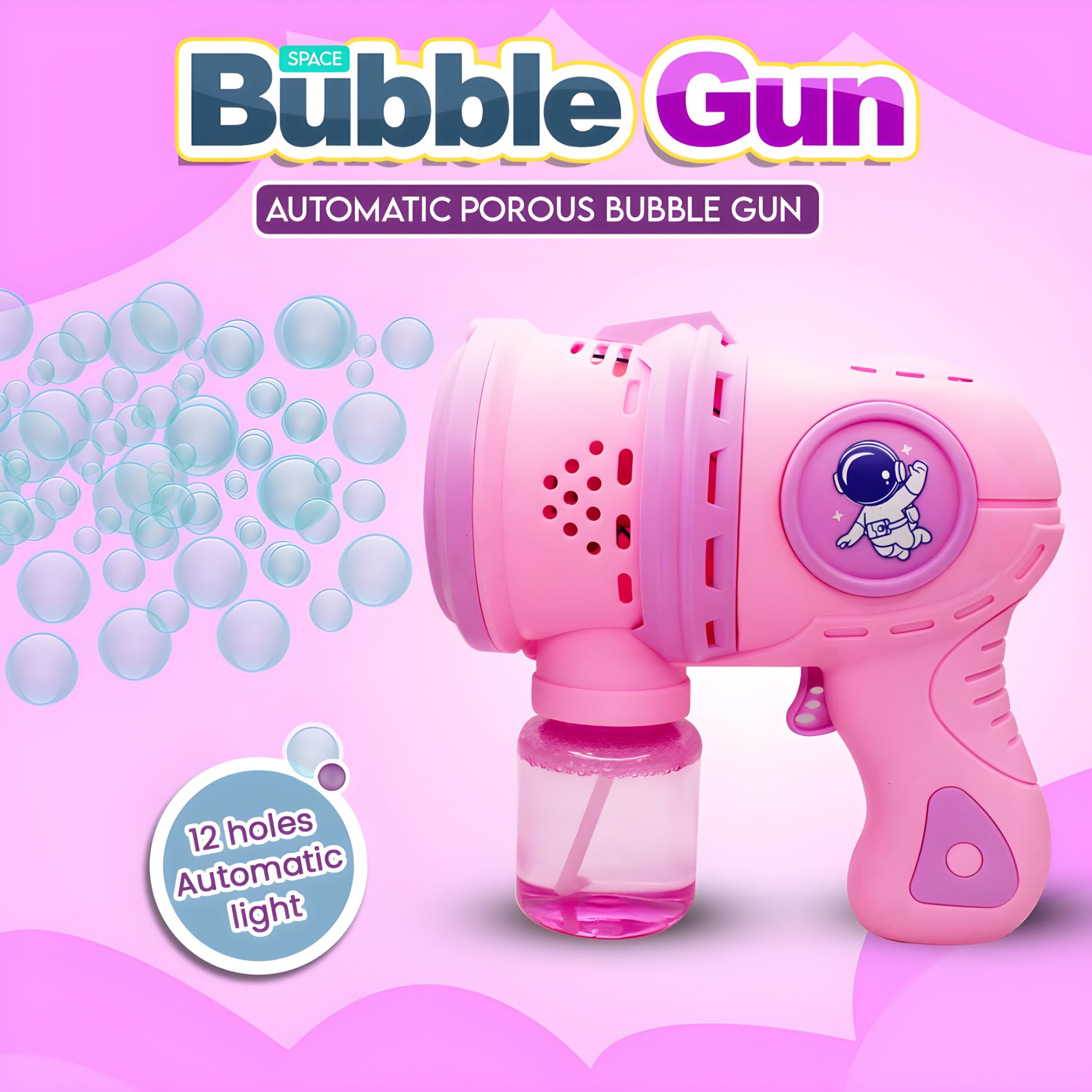 Automatic Bubble Gun for Kids – Leak-Proof Space Bubble Blower with LED Lights | Fun Bubble Maker Toy for Boys & Girls