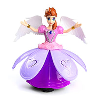 Dancing Miracle Princess Toy Doll with Wings Interactive Revolving Cute Doll Colorful LED Lights and Music for Girls
