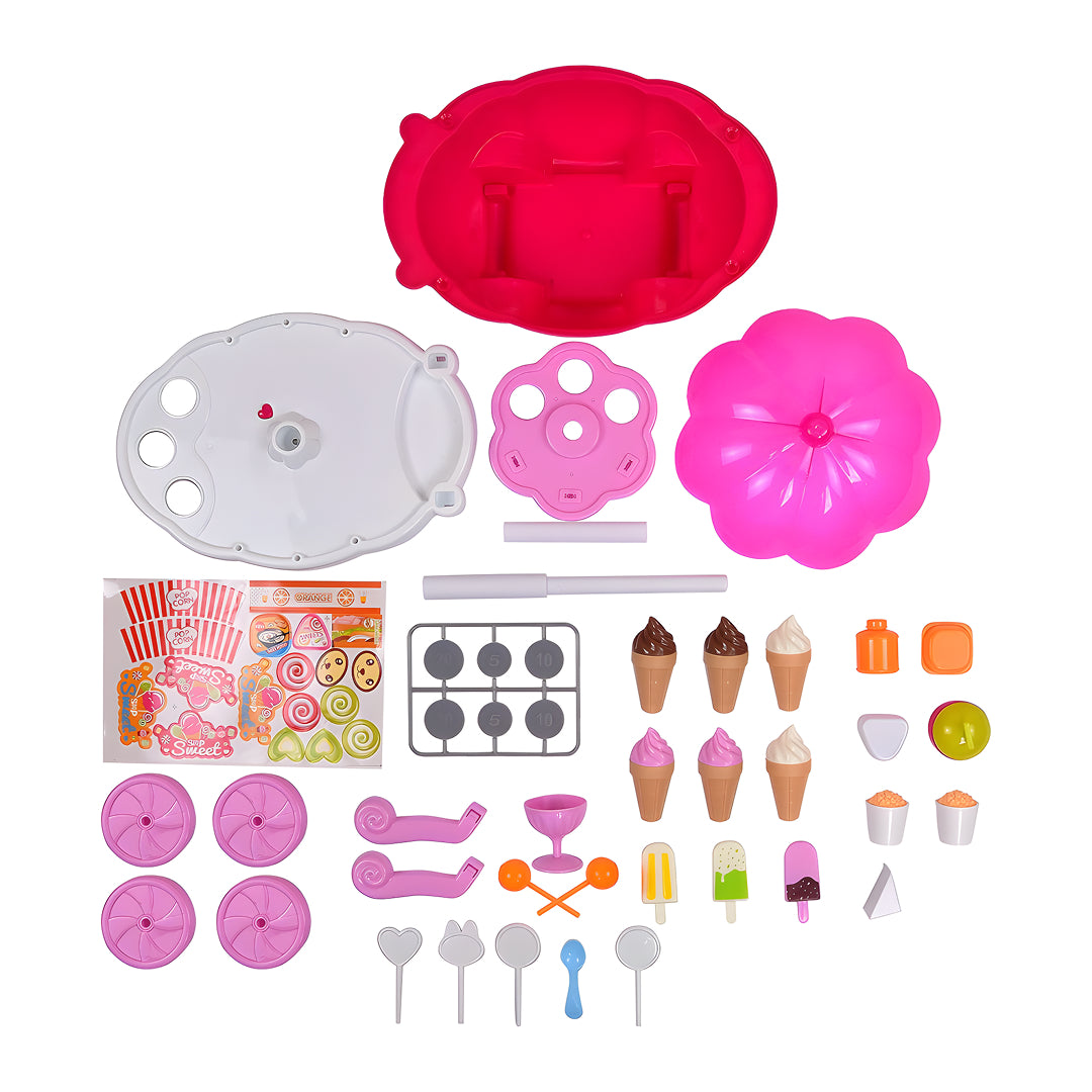 Sweet Cart Ice Cream Trolley Toy for Kids – 39 Accessories with Lights & Sound | Pretend Play Dessert Market Set
