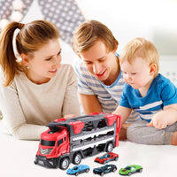 Mega Hauler Truck with Ejection Race Track – Convertible Transport Truck Toy with Cars, Launcher & Racing Track for Kids
