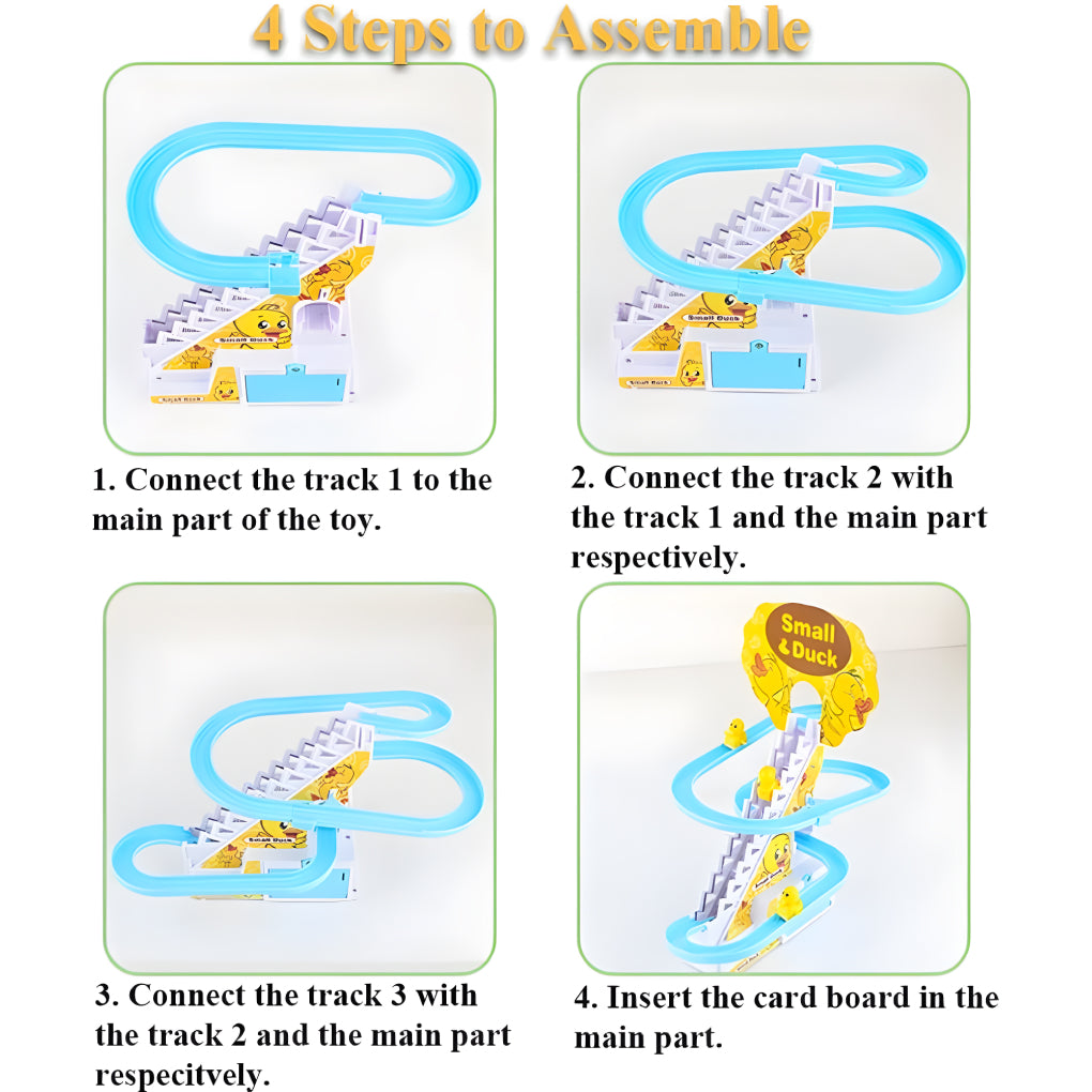 Duck Track Racing Toys for Kids | Little Lovely Duck Slide Climbing Toys for Kids, Small Ducks Stair Escalator Toy with Lights and Music - 3 Duck Included