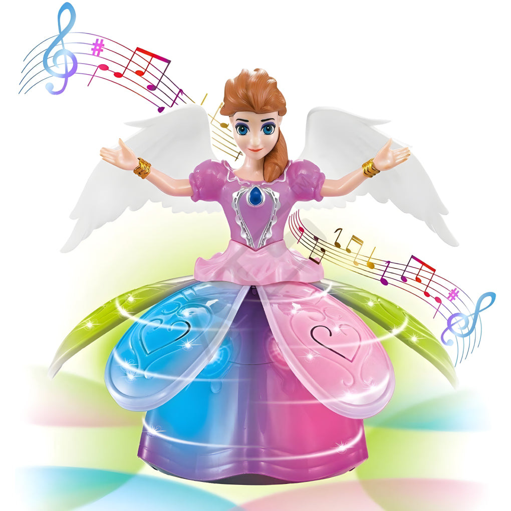 Dancing Miracle Princess Toy Doll with Wings Interactive Revolving Cute Doll Colorful LED Lights and Music for Girls