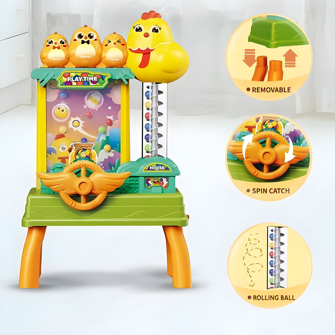 Electric Catch Ball Game Machine for Kids – Interactive Tabletop Reaction Toy with Rotating Chicken & Spin Catch Wheel (1 Pc, Random Color)