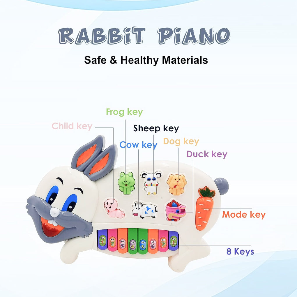 Musical Piano for Kids with Flashing Lights - Rabbit Piano Toys with 3 Modes Animal Sounds, Musical Toys for 3+ Years Old Kids, Early Development Musical Toy