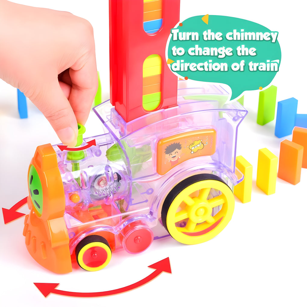 Domino Train Set for Kids – Automatic Domino Laying Toy with 60 Colorful Blocks, Lights &amp; Sound