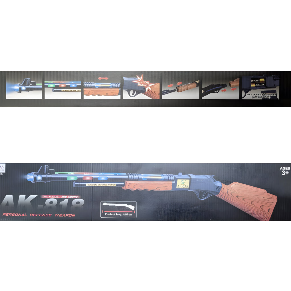 AK-818 Machine Gun Toy for Kids – With LED Lights, Music, Realistic Vibration &amp; Detachable Strap
