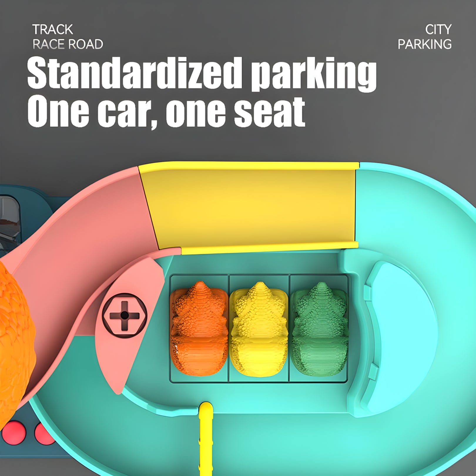 Dinosaur Parking Lot Toy Set – 7-Level Spiral Track with 7 Cars & Lights