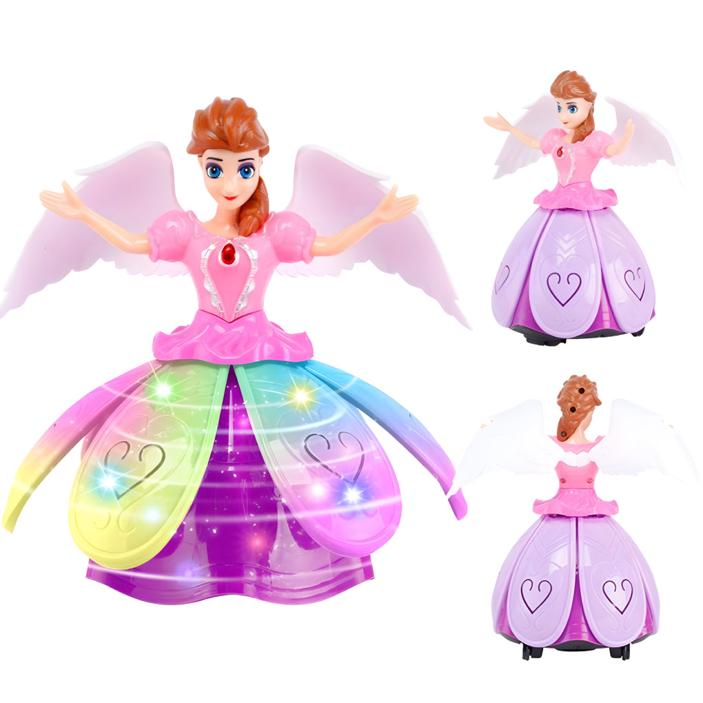 Dancing Miracle Princess Toy Doll with Wings Interactive Revolving Cute Doll Colorful LED Lights and Music for Girls