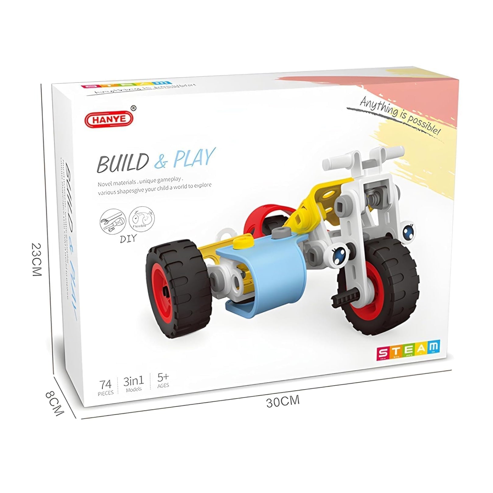 3-in-1 DIY STEAM Building Toy Set – 74-Piece Motorbike & Helicopter Construction Kit for Kids (Flexible Parts, Ages 5+)