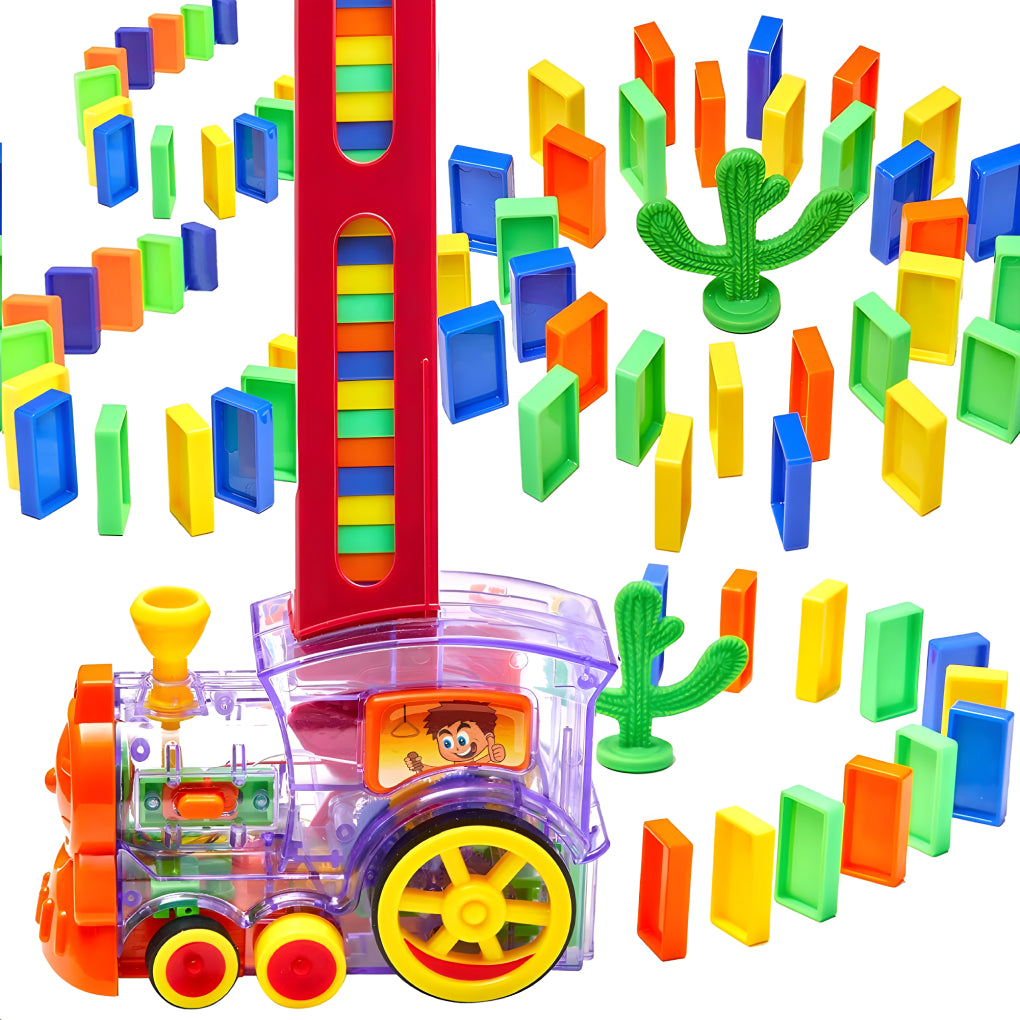 Domino Train Set for Kids – Automatic Domino Laying Toy with 60 Colorful Blocks, Lights &amp; Sound